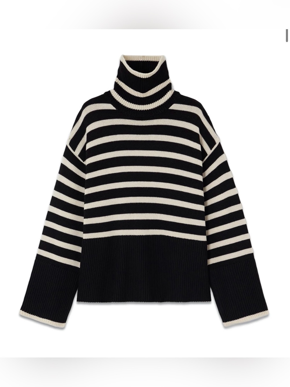 TOTEME Signature Striped Wool Blend Turtleneck Sweater Black Beige M Retail $570 - Picture 5 of 13